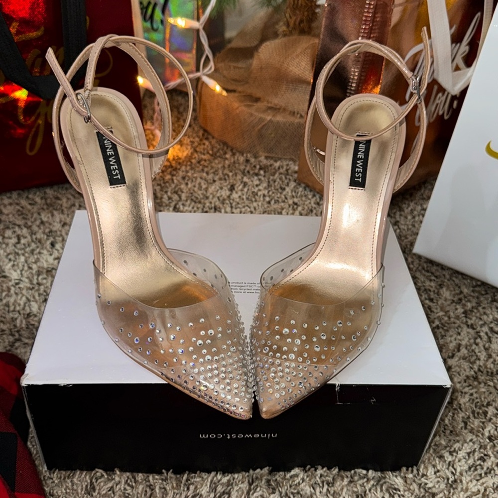 Nice Nude Heels w/Rhinestones and Ankle Strap